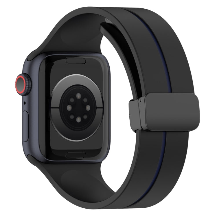 Two Color Folding Buckle Silicone Watch Band For Apple Watch 2 38mm(Black+Blue) - Watch Bands by PMC TechLife | Online Shopping South Africa | PMC TechLife