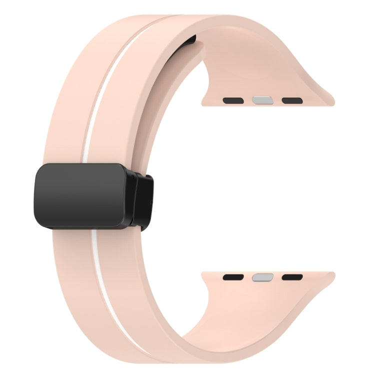 Two Color Folding Buckle Silicone Watch Band For Apple Watch 38mm(Pink+White) - Watch Bands by PMC TechLife | Online Shopping South Africa | PMC TechLife