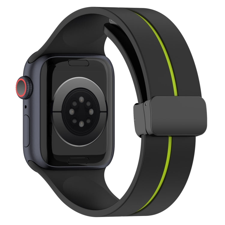 Two Color Folding Buckle Silicone Watch Band For Apple Watch 38mm(Black+Lime) -  by PMC TechLife | Online Shopping South Africa | PMC TechLife