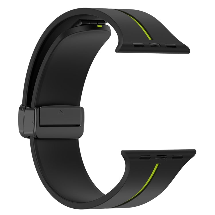 Two Color Folding Buckle Silicone Watch Band For Apple Watch 42mm(Black+Lime) -  by PMC Jewellery | Online Shopping South Africa | PMC Jewellery