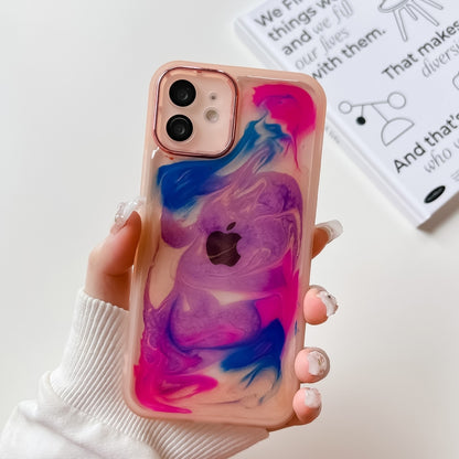 For iPhone 12 Oil Painting Electroplating TPU Phone Case(Pink) - iPhone 12 / 12 Pro Cases by PMC Jewellery | Online Shopping South Africa | PMC Jewellery