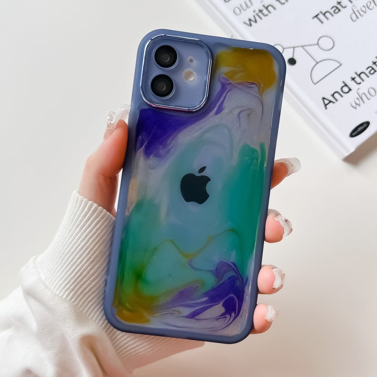 For iPhone 12 Oil Painting Electroplating TPU Phone Case(Blue) - iPhone 12 / 12 Pro Cases by PMC Jewellery | Online Shopping South Africa | PMC Jewellery