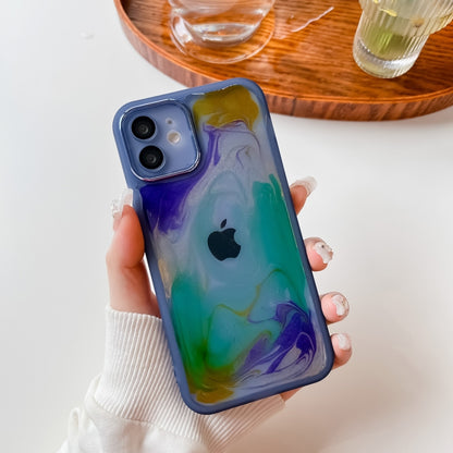 For iPhone 12 Oil Painting Electroplating TPU Phone Case(Blue) - iPhone 12 / 12 Pro Cases by PMC Jewellery | Online Shopping South Africa | PMC Jewellery