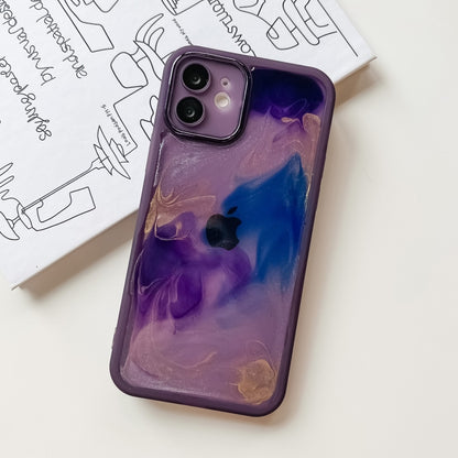 For iPhone 12 Oil Painting Electroplating TPU Phone Case(Purple) - iPhone 12 / 12 Pro Cases by PMC Jewellery | Online Shopping South Africa | PMC Jewellery