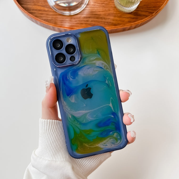 For iPhone 12 Pro Oil Painting Electroplating TPU Phone Case(Blue) - iPhone 12 / 12 Pro Cases by PMC Jewellery | Online Shopping South Africa | PMC Jewellery