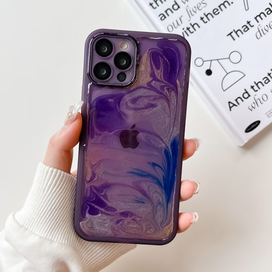 For iPhone 12 Pro Oil Painting Electroplating TPU Phone Case(Purple) - iPhone 12 / 12 Pro Cases by PMC Jewellery | Online Shopping South Africa | PMC Jewellery