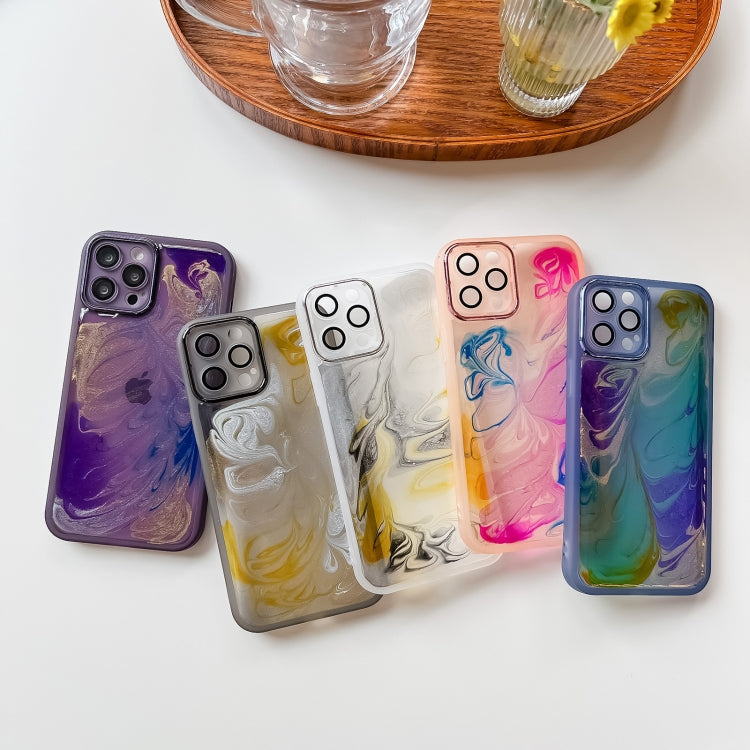 For iPhone 12 Pro Max Oil Painting Electroplating TPU Phone Case(Blue) - iPhone 12 Pro Max Cases by PMC TechLife | Online Shopping South Africa | PMC TechLife