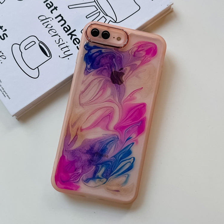 For iPhone 8 Plus / 7 Plus Oil Painting Electroplating TPU Phone Case(Pink) - More iPhone Cases by PMC Jewellery | Online Shopping South Africa | PMC Jewellery