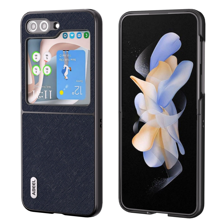 For Samsung Galaxy Z Flip5 ABEEL Cross Texture Genuine Leather Phone Case(Blue) - free shipping - PMC TechLife - Order now!