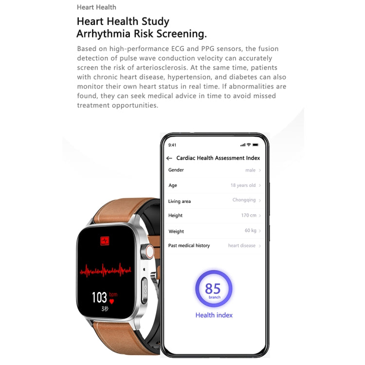 GT22 1.85 inch TFT Screen Leather Band Health Smart Watch, Support Bluetooth Call / Plateau Blood Oxygen / Body Temperature / Arrhythmia / TI Heart Rate Monitoring(Black) -  by PMC Jewellery | Online Shopping South Africa | PMC Jewellery