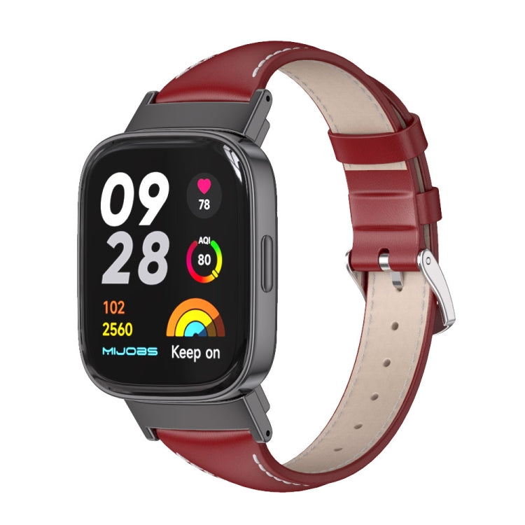 For Redmi Watch 3 Mijobs Genuine Leather Slim Watch Band(Red Black) - free shipping - PMC TechLife - Order now!