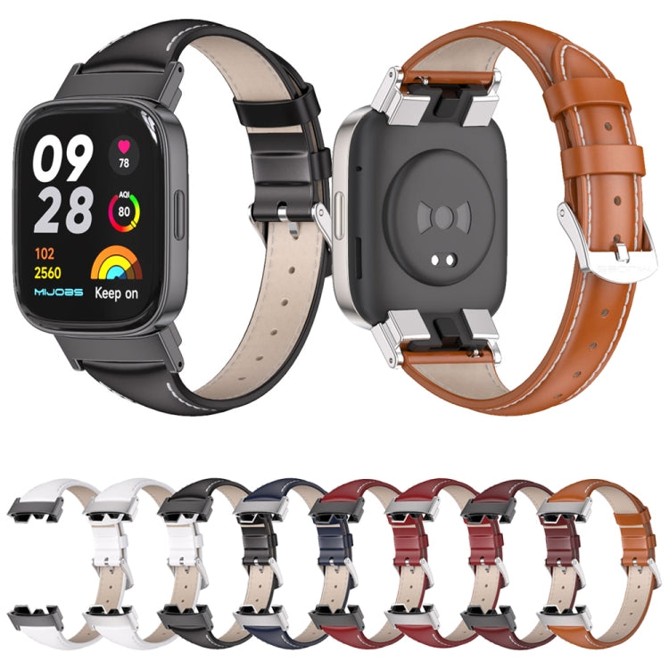 For Redmi Watch 3 Mijobs Genuine Leather Slim Watch Band(Blue Silver) - Watch Bands by MIJOBS | Online Shopping South Africa | PMC TechLife | Buy Now Pay Later Mobicred