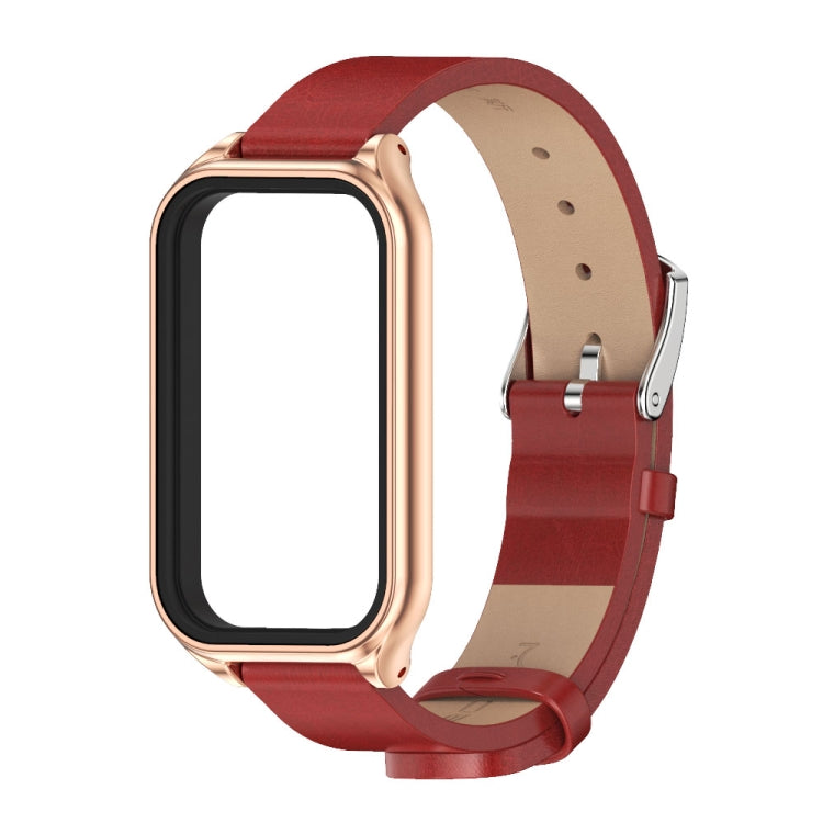 For Xiaomi Smart Band 8 Active / Redmi Band 2 Mijobs Metal Shell Microfiber PU Leather Watch Band(Red Rose Gold) - Watch Bands by MIJOBS | Online Shopping South Africa | PMC TechLife | Buy Now Pay Later Mobicred