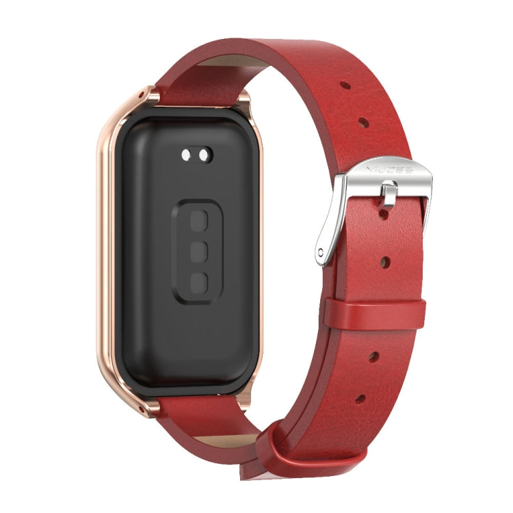 For Xiaomi Smart Band 8 Active / Redmi Band 2 Mijobs Metal Shell Microfiber PU Leather Watch Band(Red Rose Gold) - Watch Bands by MIJOBS | Online Shopping South Africa | PMC TechLife | Buy Now Pay Later Mobicred