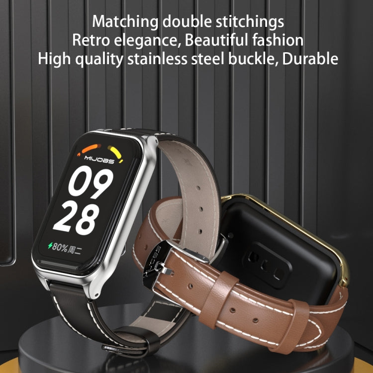 For Xiaomi Smart Band 8 Active / Redmi Band 2 Mijobs Metal Shell Microfiber PU Leather Watch Band(Brown Silver) - free shipping - PMC TechLife - Order now!