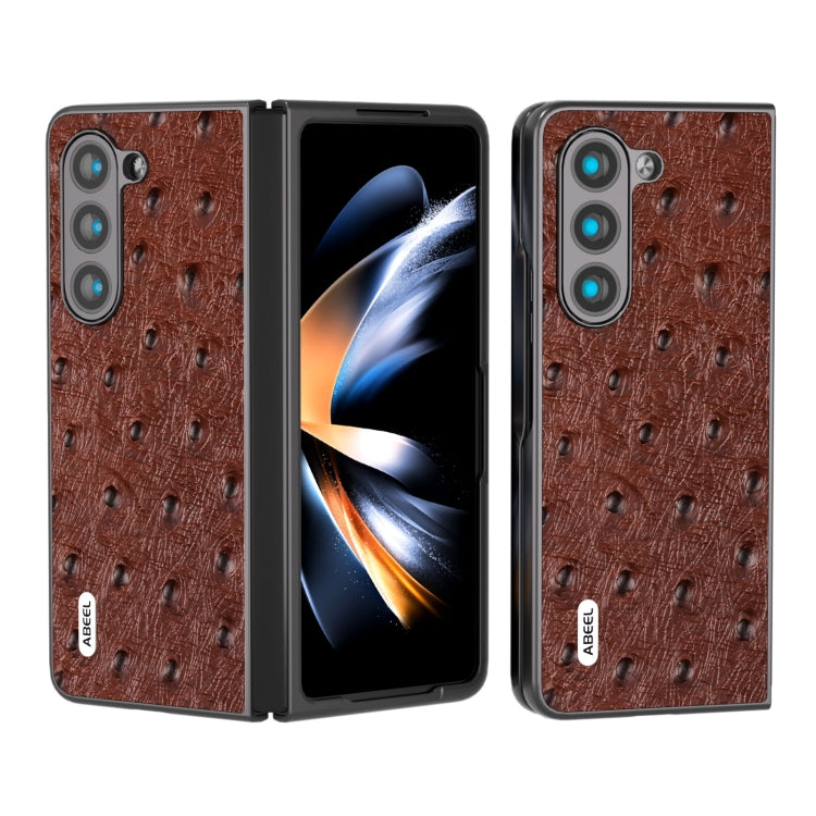 For Samsung Galaxy Z Fold5 ABEEL Genuine Leather Ostrich Texture Phone Case(Coffee) - free shipping - PMC TechLife - Order now!
