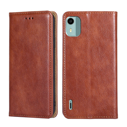 For Nokia C12 Gloss Oil Solid Color Magnetic Leather Phone Case(Brown) - Nokia Cases by PMC Jewellery | Online Shopping South Africa | PMC Jewellery