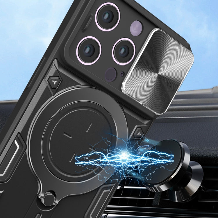 For iPhone 14 Pro CD Texture Sliding Camshield Magnetic Holder Phone Case(Silver) - free shipping - PMC TechLife - Order now!