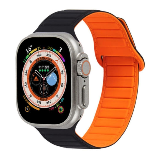 For Apple Watch 8 41mm Loop Magnetic Silicone Watch Band(Black Orange) - Watch Bands by PMC Jewellery | Online Shopping South Africa | PMC Jewellery