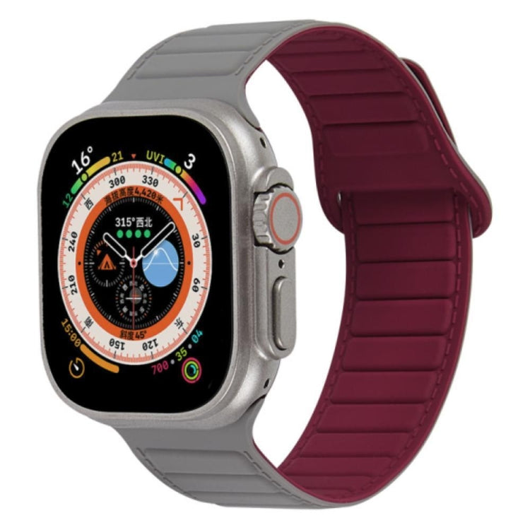 For Apple Watch 8 45mm  Loop Magnetic Silicone Watch Band(Grey Wine Red) - Watch Bands by PMC Jewellery | Online Shopping South Africa | PMC Jewellery