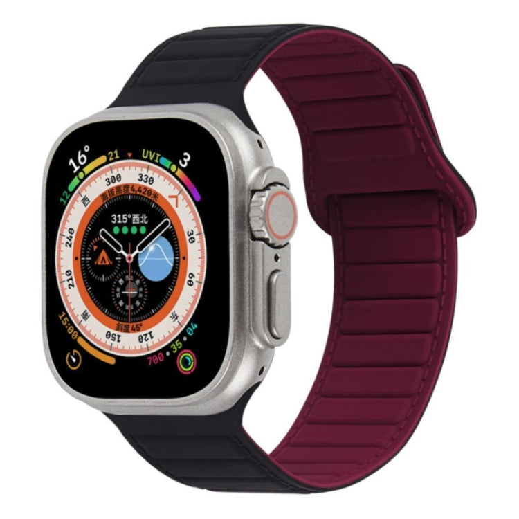 For Apple Watch 7 41mm Loop Magnetic Silicone Watch Band(Black Wine Red) - Watch Bands by PMC Jewellery | Online Shopping South Africa | PMC Jewellery