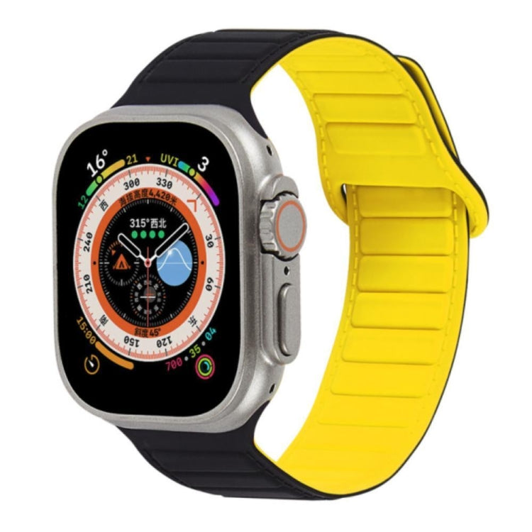 For Apple Watch 42mm Loop Magnetic Silicone Watch Band(Black Yellow) - Watch Bands by PMC Jewellery | Online Shopping South Africa | PMC Jewellery