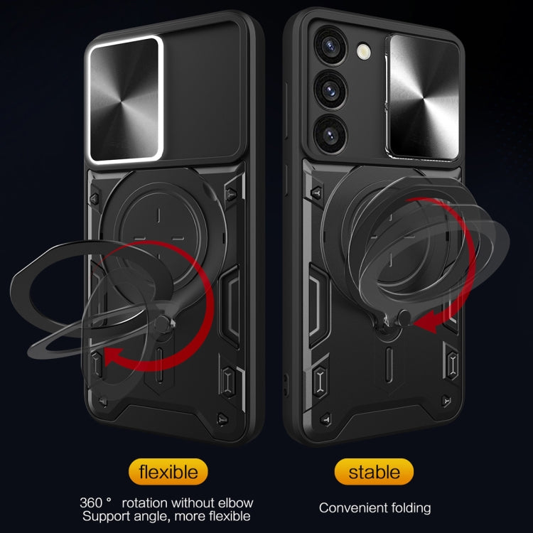 For Samsung Galaxy S23 5G CD Texture Sliding Camshield Magnetic Holder Phone Case(Black) - free shipping - PMC TechLife - Order now!