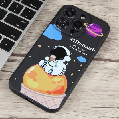 For iPhone 13 Pro Milk Tea Astronaut Pattern Liquid Silicone Phone Case(Ivory Black) - iPhone 13 Pro Cases by PMC Jewellery | Online Shopping South Africa | PMC Jewellery