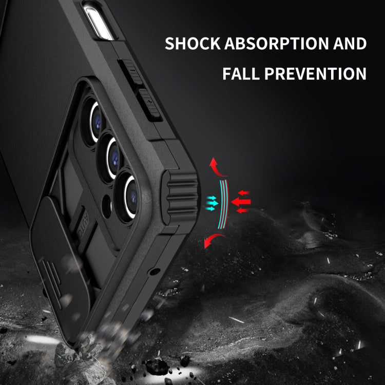For Samsung Galaxy A14 5G Stereoscopic Holder Sliding Camshield Phone Case(Black) - free shipping - PMC TechLife - Order now!