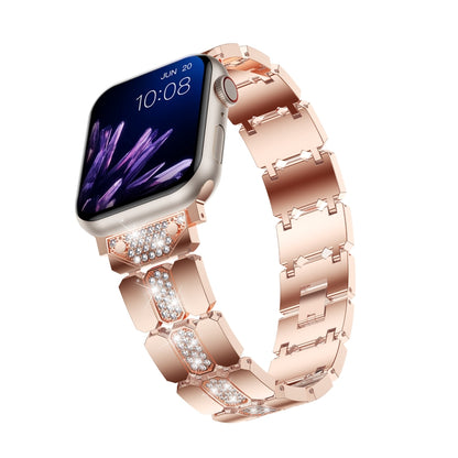 Diamond Metal Watch Band For Apple Watch 8 45mm(Rose Gold) - Watch Bands by PMC Jewellery | Online Shopping South Africa | PMC Jewellery