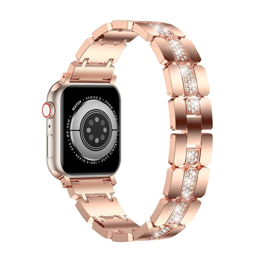 Diamond Metal Watch Band For Apple Watch SE 2022 40mm(Rose Gold) - Watch Bands by PMC Jewellery | Online Shopping South Africa | PMC Jewellery