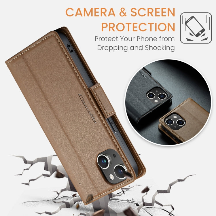 For iPhone 14 Plus CaseMe 023 Butterfly Buckle Litchi Texture RFID Anti-theft Leather Phone Case(Brown) - iPhone 14 Plus Cases by CaseMe | Online Shopping South Africa | PMC Jewellery