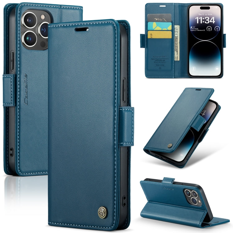 For iPhone 14 Pro Max CaseMe 023 Butterfly Buckle Litchi Texture RFID Anti-theft Leather Phone Case(Blue) - iPhone 14 Pro Max Cases by CaseMe | Online Shopping South Africa | PMC Jewellery