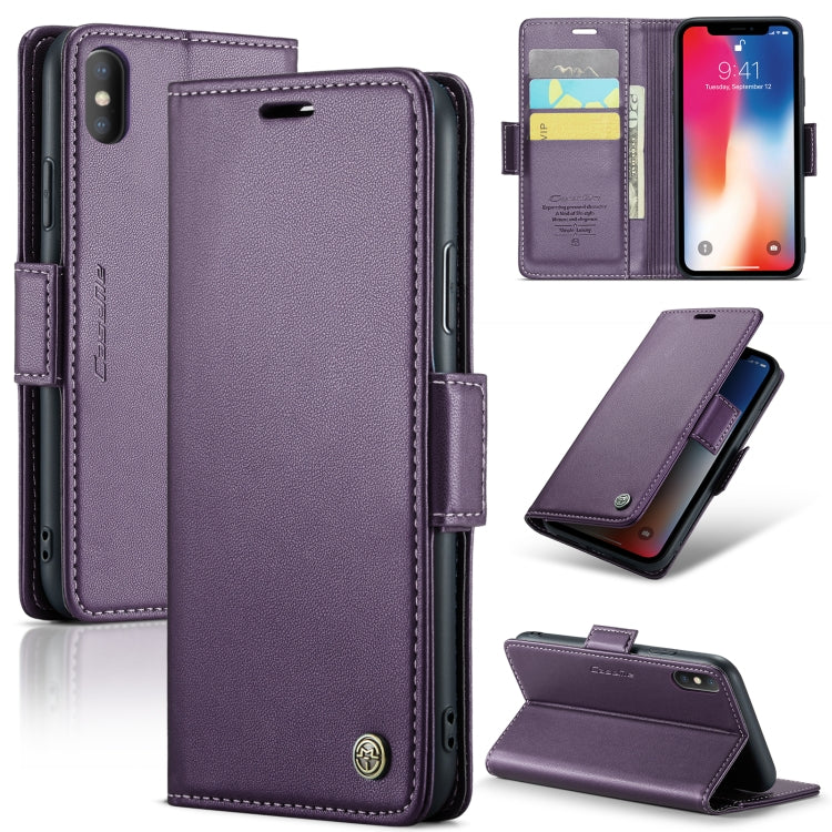 For iPhone XS CaseMe 023 Butterfly Buckle Litchi Texture RFID Anti-theft Leather Phone Case(Pearly Purple) - More iPhone Cases by CaseMe | Online Shopping South Africa | PMC Jewellery