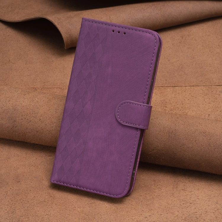 For iPhone 13 Pro Plaid Embossed Leather Phone Case(Purple) - iPhone 13 Pro Cases by PMC Jewellery | Online Shopping South Africa | PMC Jewellery