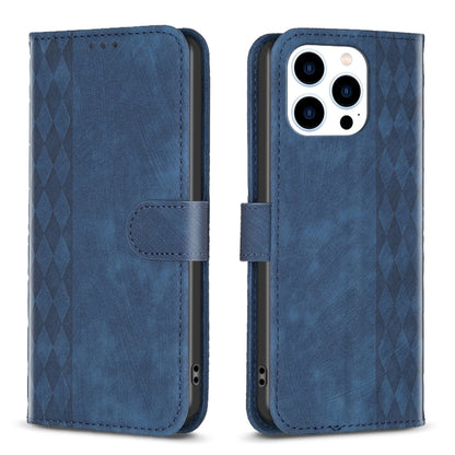 For iPhone 15 Pro Max Plaid Embossed Leather Phone Case(Blue) - iPhone 15 Pro Max Cases by PMC Jewellery | Online Shopping South Africa | PMC Jewellery