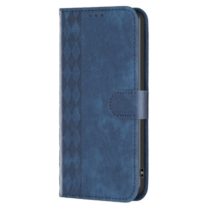 For iPhone 15 Pro Max Plaid Embossed Leather Phone Case(Blue) - iPhone 15 Pro Max Cases by PMC Jewellery | Online Shopping South Africa | PMC Jewellery