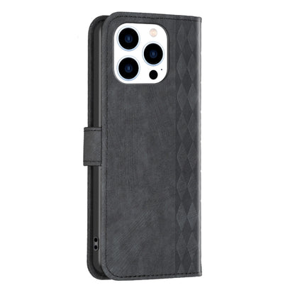 For iPhone 15 Pro Plaid Embossed Leather Phone Case(Black) - iPhone 15 Pro Cases by PMC Jewellery | Online Shopping South Africa | PMC Jewellery