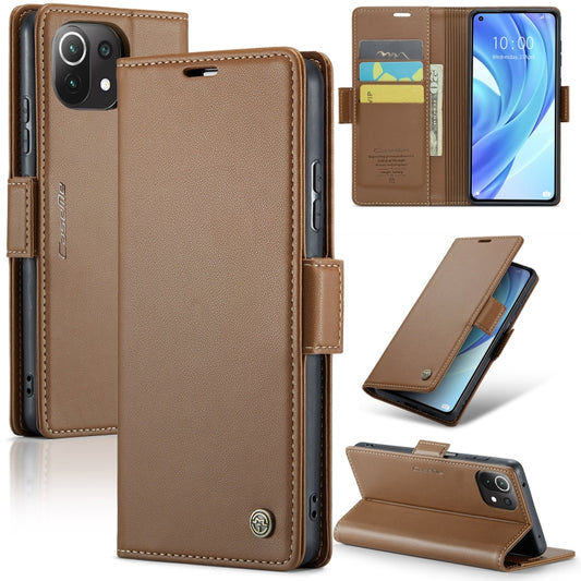 For Xiaomi Mi 11 Lite CaseMe 023 Butterfly Buckle Litchi Texture RFID Anti-theft Leather Phone Case(Brown) - Xiaomi Cases by CaseMe | Online Shopping South Africa | PMC Jewellery | Buy Now Pay Later Mobicred