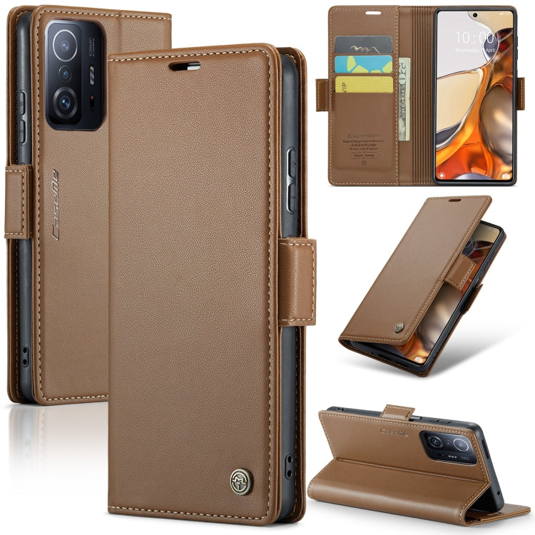 For Xiaomi 11T / 11T Pro CaseMe 023 Butterfly Buckle Litchi Texture RFID Anti-theft Leather Phone Case(Brown) - Xiaomi Cases by CaseMe | Online Shopping South Africa | PMC Jewellery