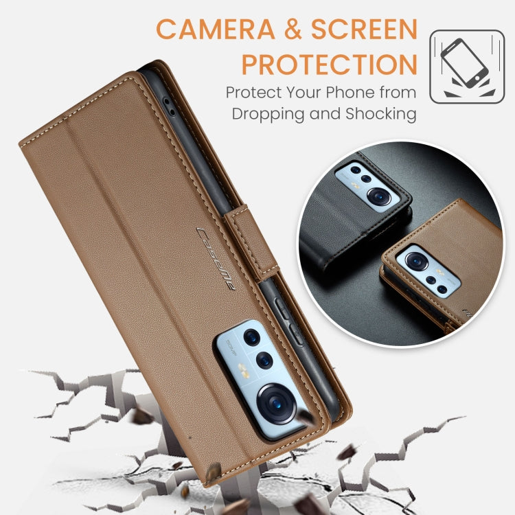 For Xiaomi 12 / 12X / 12S CaseMe 023 Butterfly Buckle Litchi Texture RFID Anti-theft Leather Phone Case(Brown) - 12 Cases by CaseMe | Online Shopping South Africa | PMC Jewellery