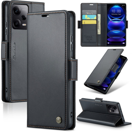 CaseMe 023 Butterfly Buckle Litchi Texture RFID Anti-theft Leather Phone Case For Xiaomi Poco X5 Pro 5G/Redmi Note 12 Pro 5G Global(Black) - Xiaomi Cases by CaseMe | Online Shopping South Africa | PMC Jewellery | Buy Now Pay Later Mobicred