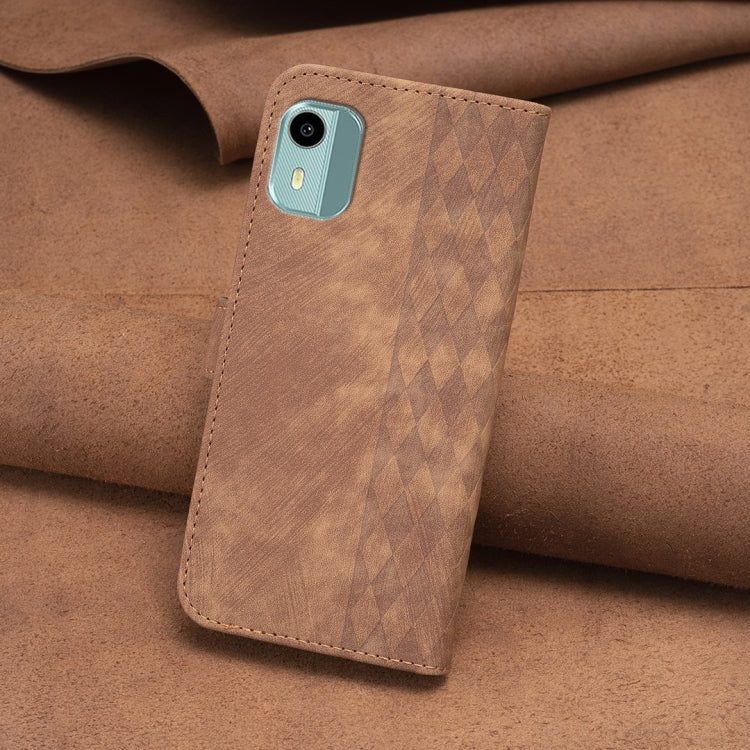 For Nokia C12 Plaid Embossed Leather Phone Case(Brown) - free shipping - PMC TechLife - Order now!