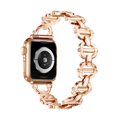 Ladder Buckle Metal Watch Band For Apple Watch 8 45mm(Rose Gold) - Watch Bands by PMC Jewellery | Online Shopping South Africa | PMC Jewellery