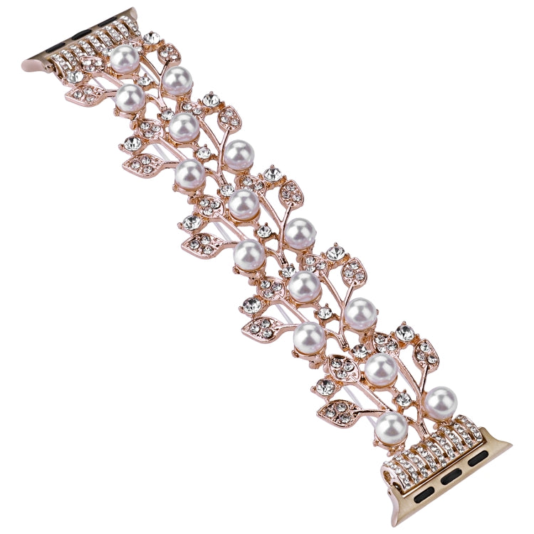 Four-leaf Bead Metal Watch Band For Apple Watch 8 41mm(Rose Gold) - Watch Bands by PMC Jewellery | Online Shopping South Africa | PMC Jewellery