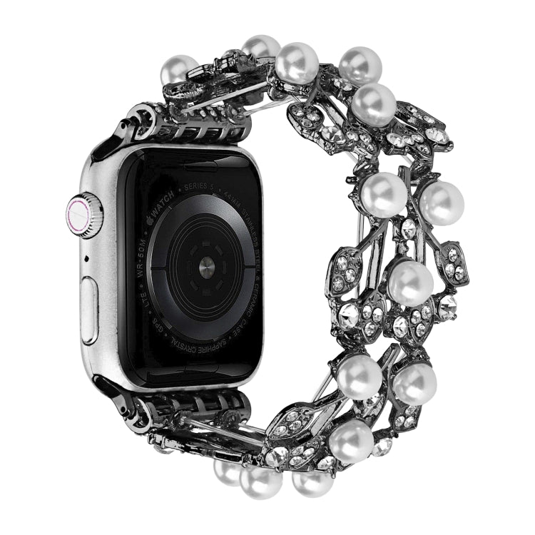 Four-leaf Bead Metal Watch Band For Apple Watch 7 45mm(Black) - Watch Bands by PMC TechLife | Online Shopping South Africa | PMC TechLife