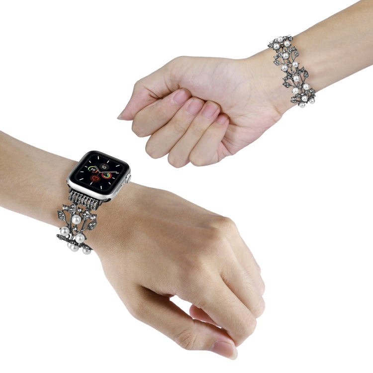 Four-leaf Bead Metal Watch Band For Apple Watch SE 44mm(Black) - Watch Bands by PMC TechLife | Online Shopping South Africa | PMC TechLife