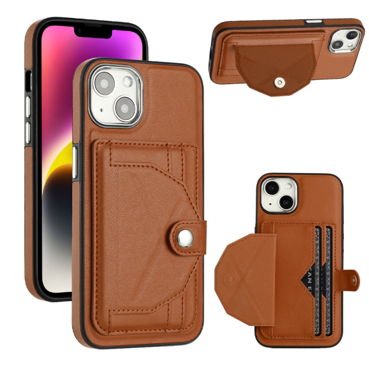 For iPhone 13 Shockproof Leather Phone Case with Card Holder(Brown) - iPhone 13 Cases by PMC Jewellery | Online Shopping South Africa | PMC Jewellery