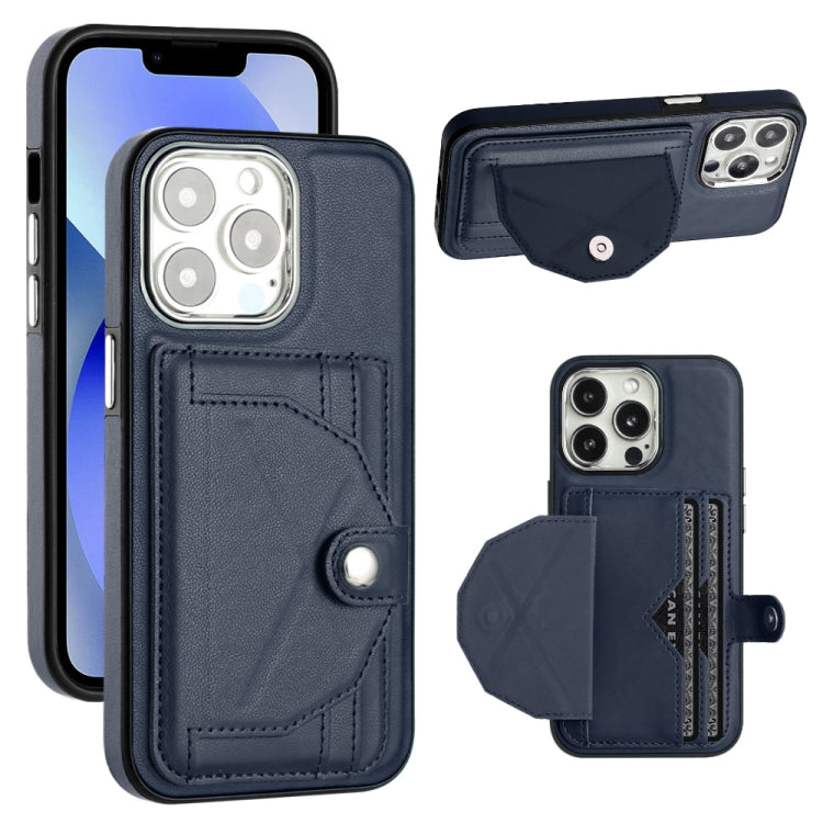 For iPhone 13 Pro Shockproof Leather Phone Case with Card Holder(Blue) - free shipping - PMC TechLife - Order now!