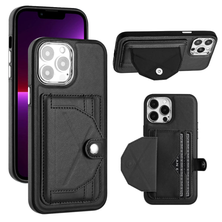 For iPhone 15 Pro Max Shockproof Leather Phone Case with Card Holder(Black) - iPhone 15 Pro Max Cases by PMC Jewellery | Online Shopping South Africa | PMC Jewellery